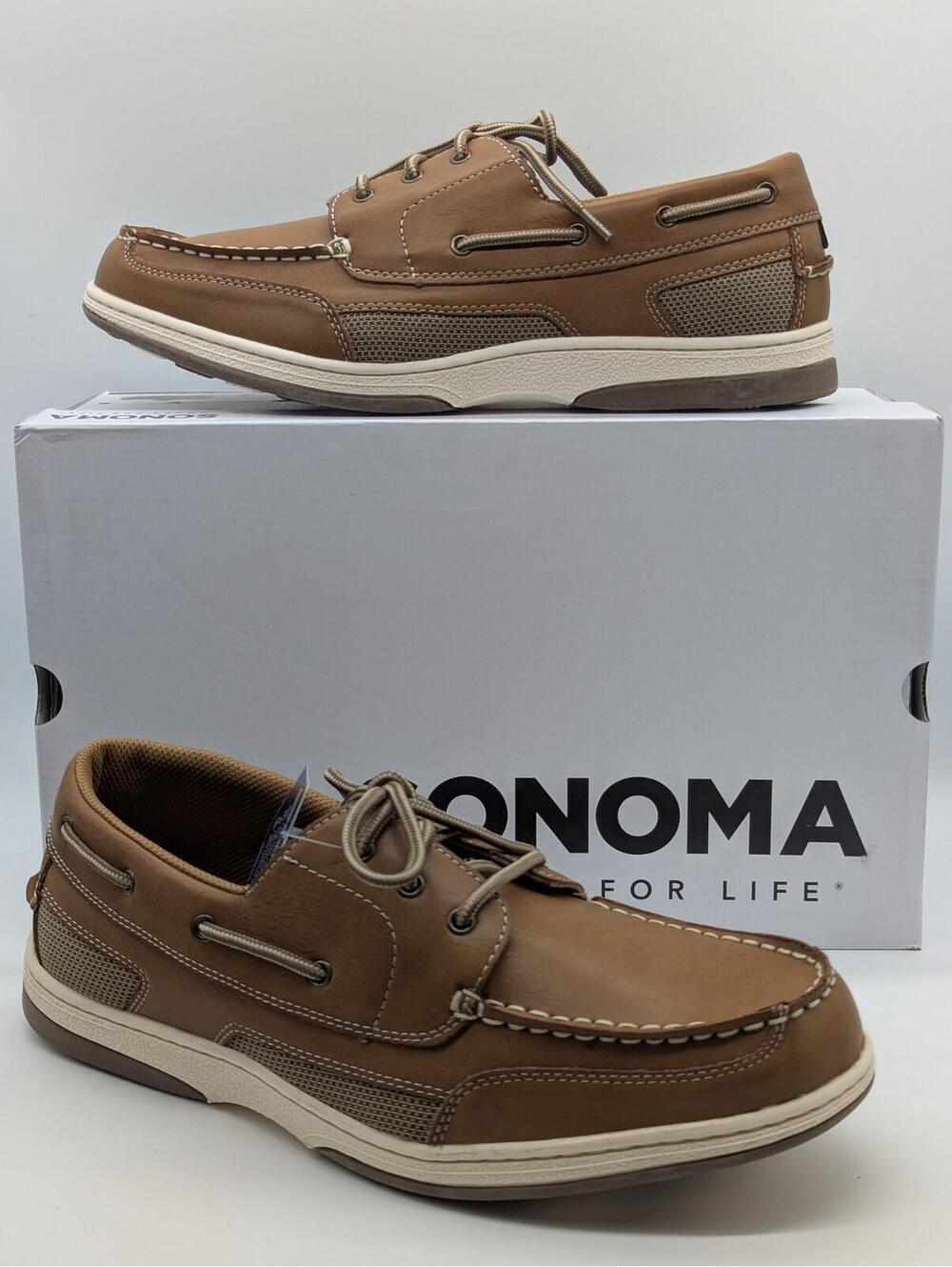 Mens Size 11.5 Boat Shoes Sonoma Ortholite Eco Casual Cushioned Brown Cognac New